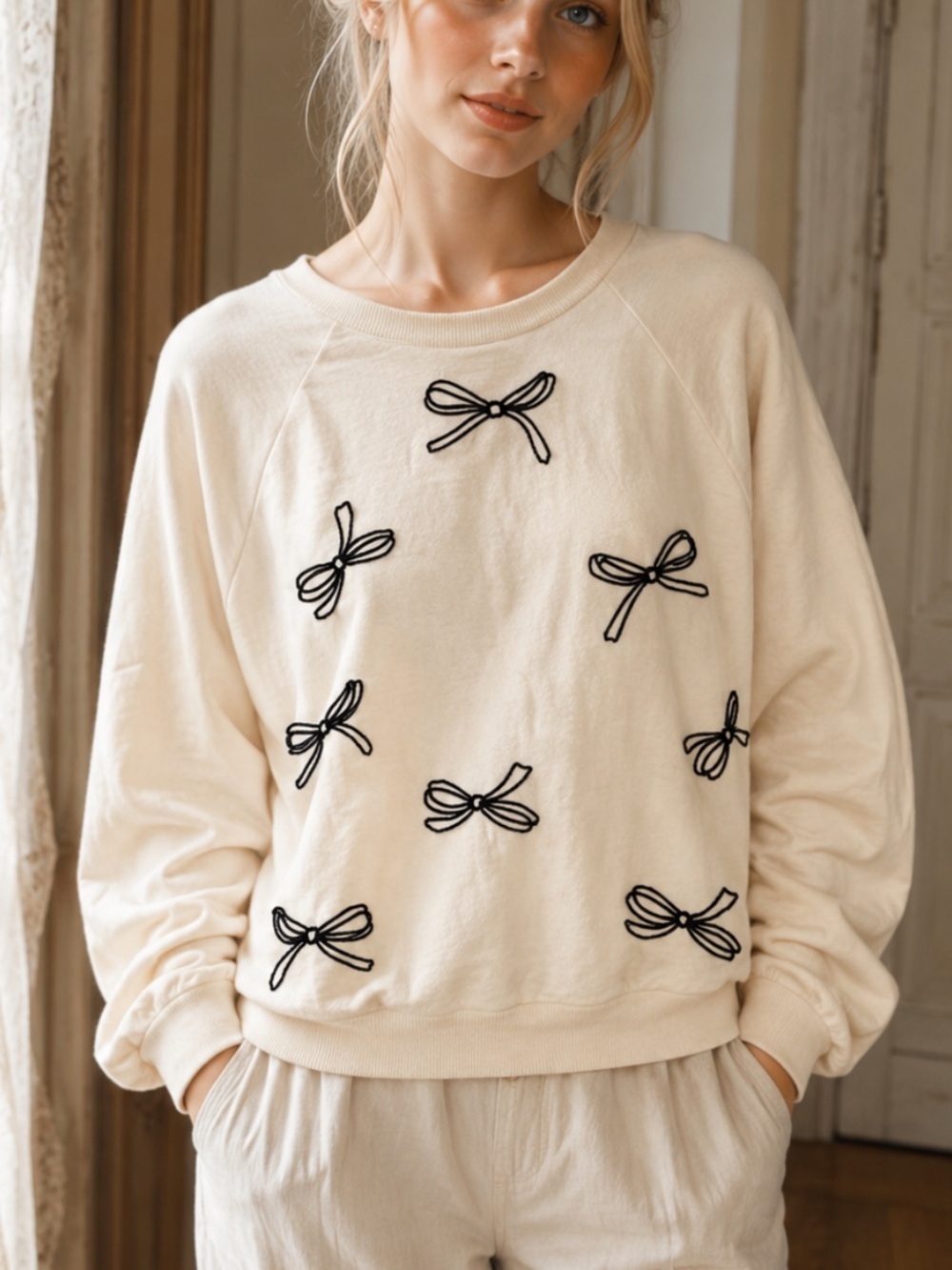 Banner Day Women's Bows Crewneck Sweatshirt Size Medium 36819